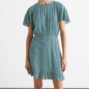 & Other Stories Batwing Sleeve Ruffle Mini Dress in Green Print